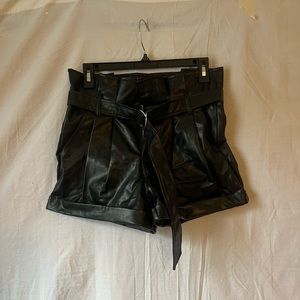 black leather shorts with belt